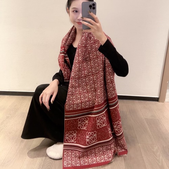 Loewe Red and White Patterned Scarf
